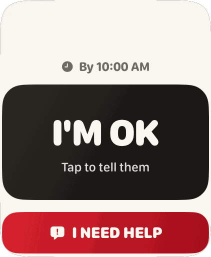 Pruuf on an Apple Watch, showing the check-in button on the wrist.
